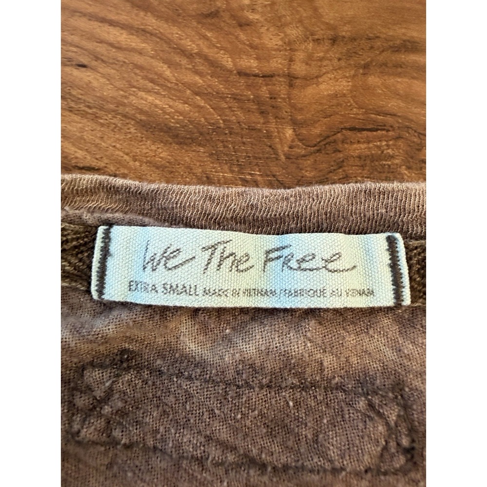 We The Free Free People Grey Slub Knit Long Sleeve Pocket Tee XS Boho Casual - Picture 3 of 10